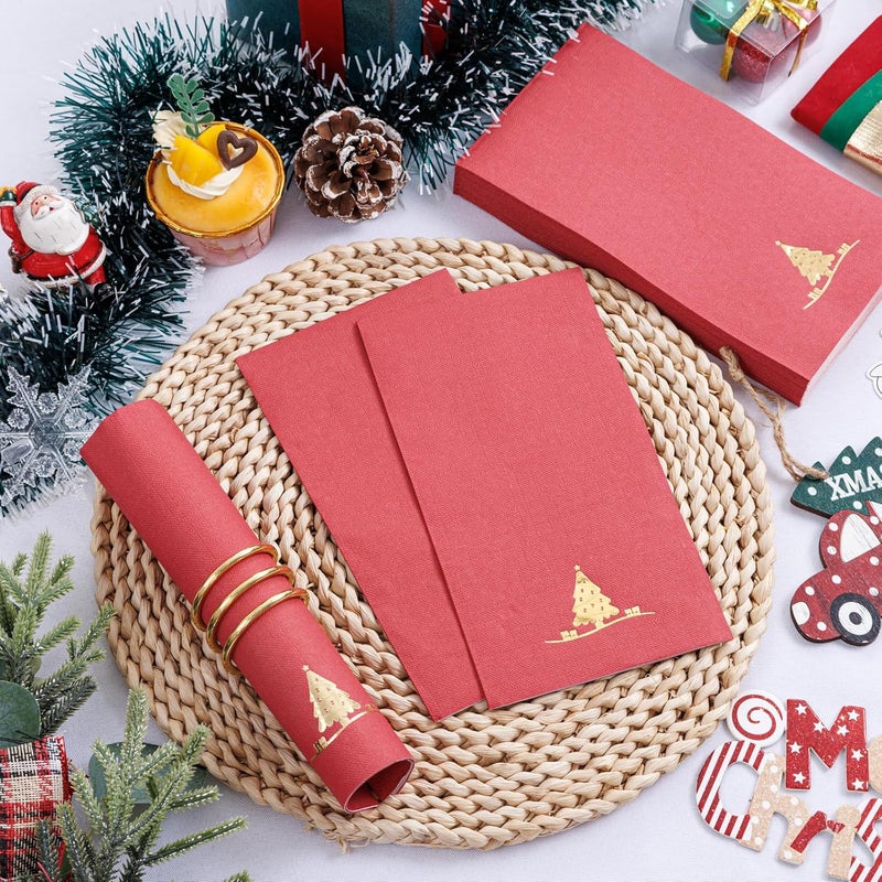 Joyido 200PCS Christmas Napkins Disposable - Heavy Duty Christmas Tree Napkins - Paper Hand Towels - Xmas Red and Gold for Kitchen Bathroom Parties Dinners and Events - Image 4